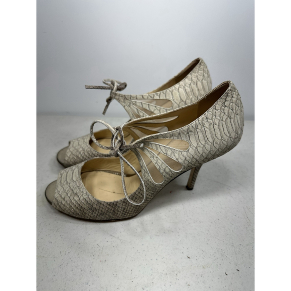 Kate Spade Made In Italy Mary Jane Snake Embossed Leather Tie Lace Mesh Heels - Picture 4 of 6